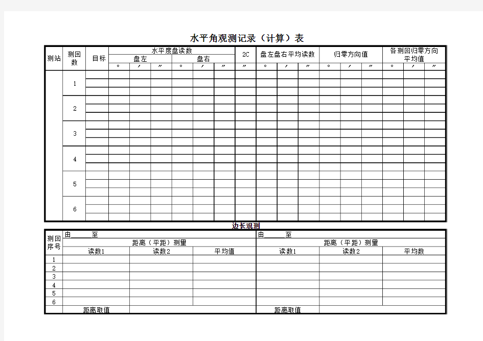 水平角方向观测法记录表