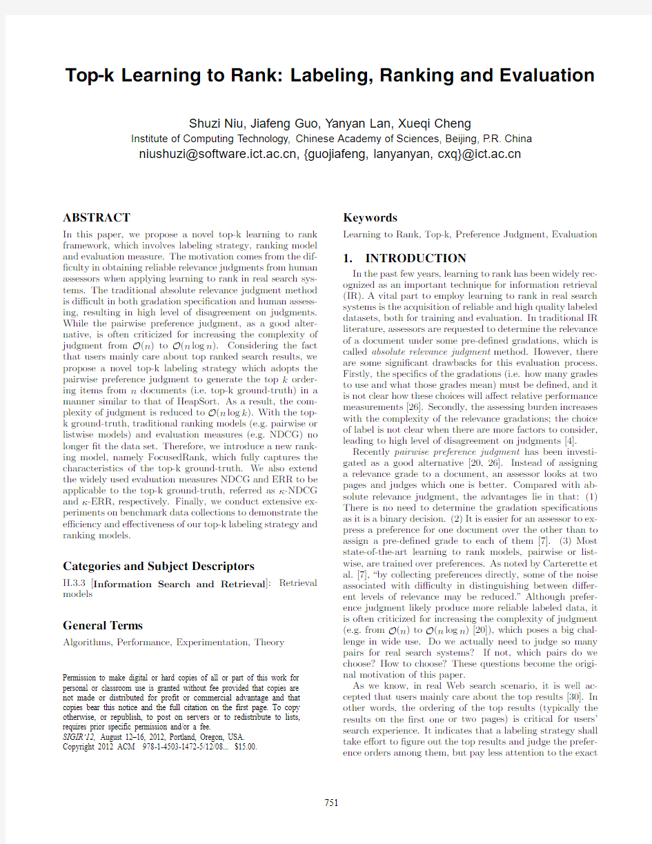 Top-k Learning to Rank Labeling Ranking and Evaluation