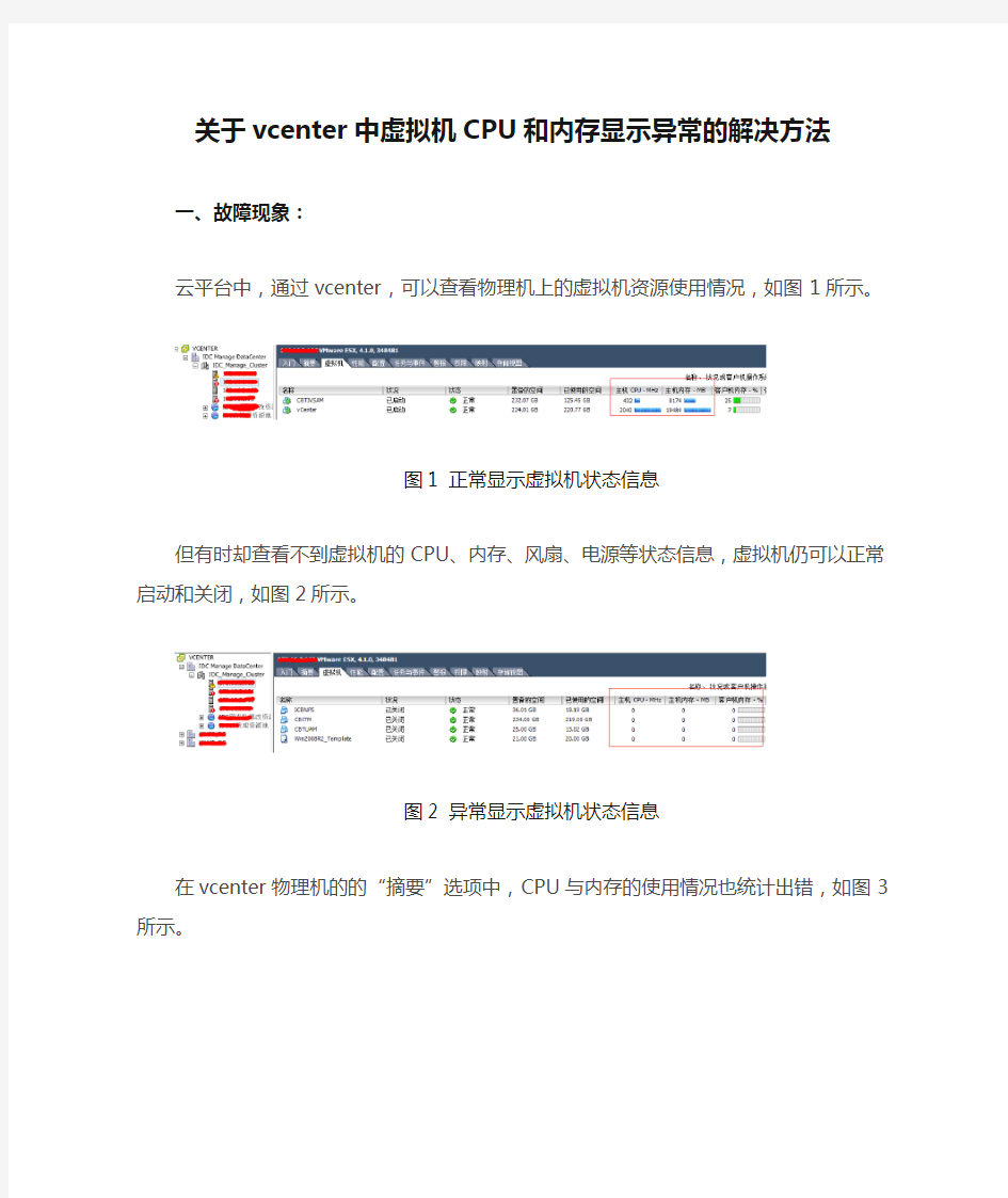 关于vcenter中虚拟机CPU和内存显示异常的解决方法