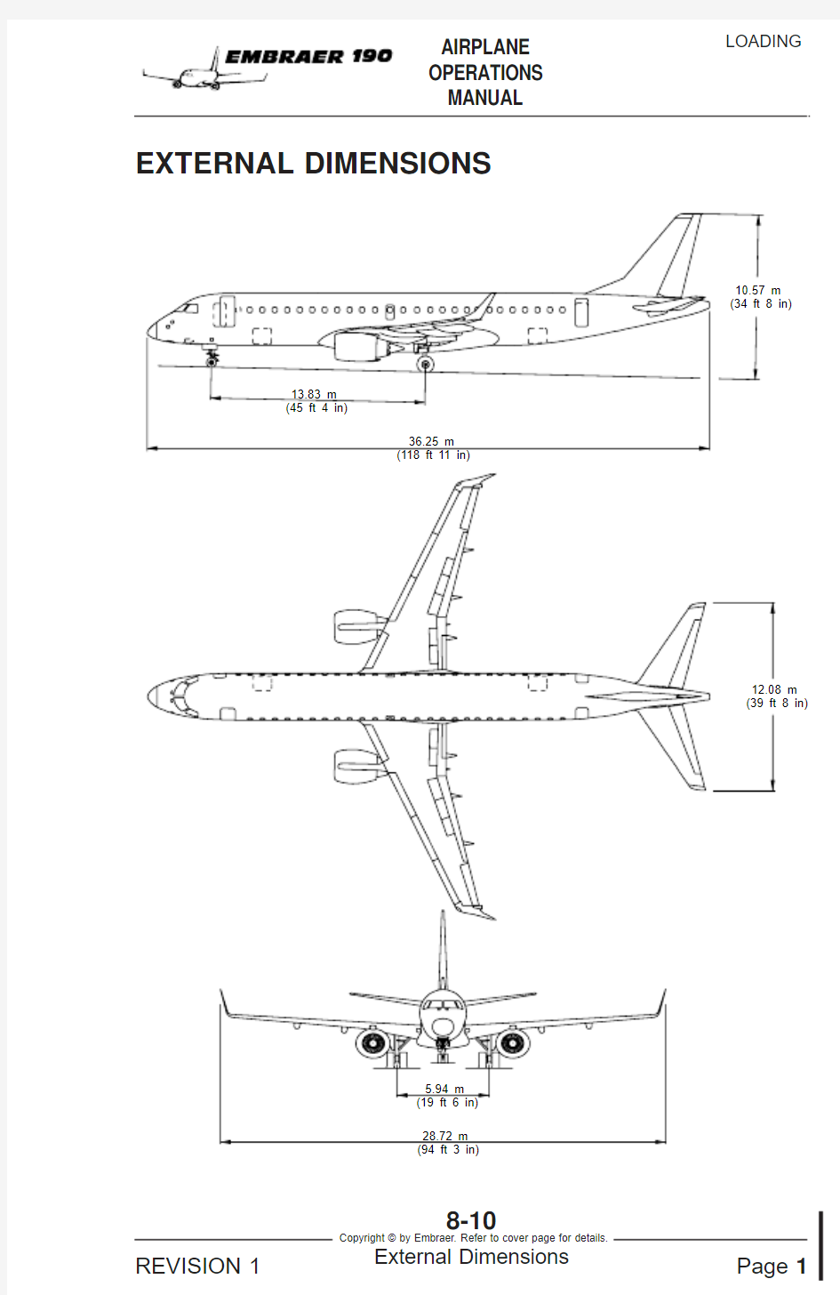 EMB190飞机外形尺寸以及各舱门尺寸