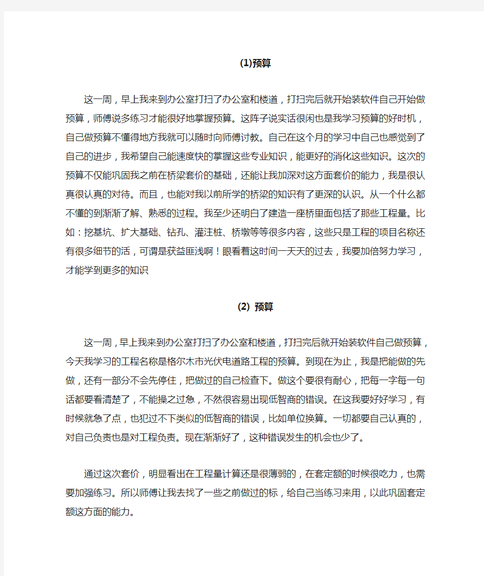 预算员实习日记