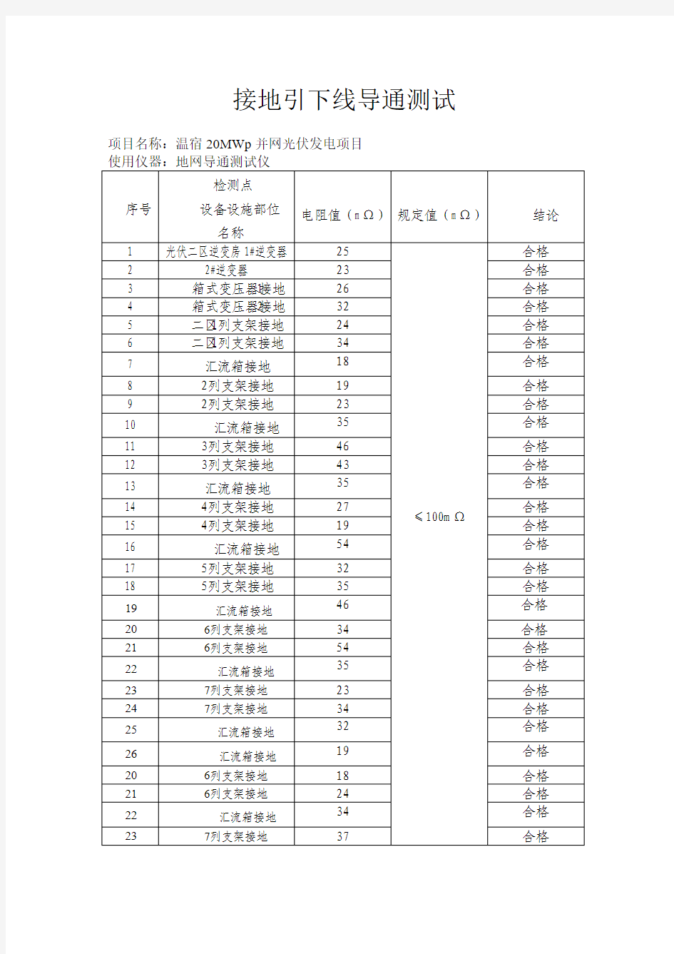 接地引下线导通测试