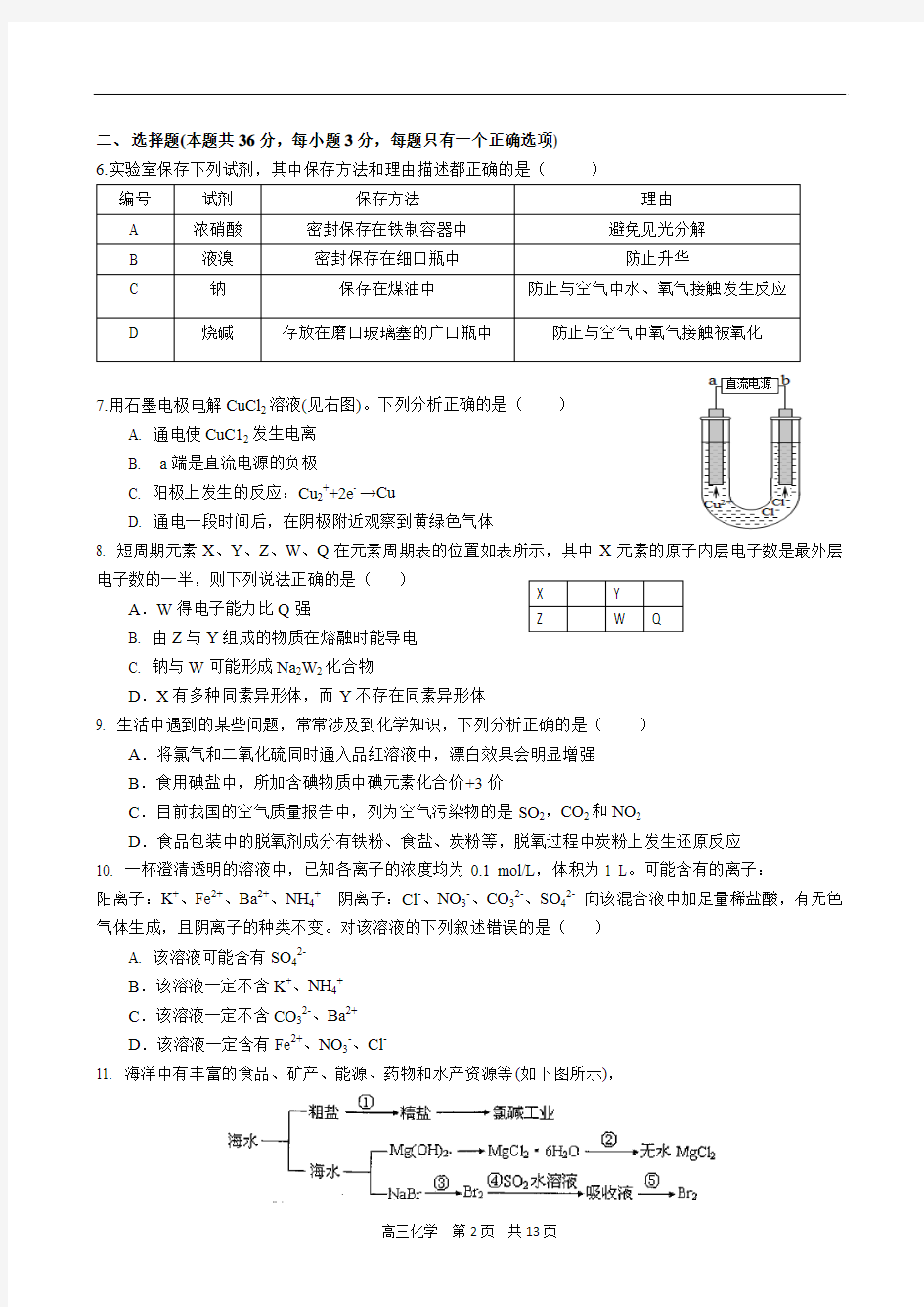 2014年高三一模化学青浦区试卷及答案