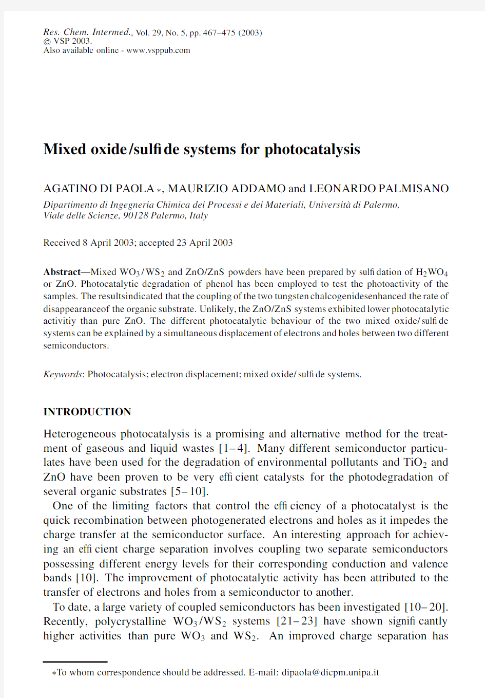 光催化Mixed oxide sulfide systems for photocatalysis