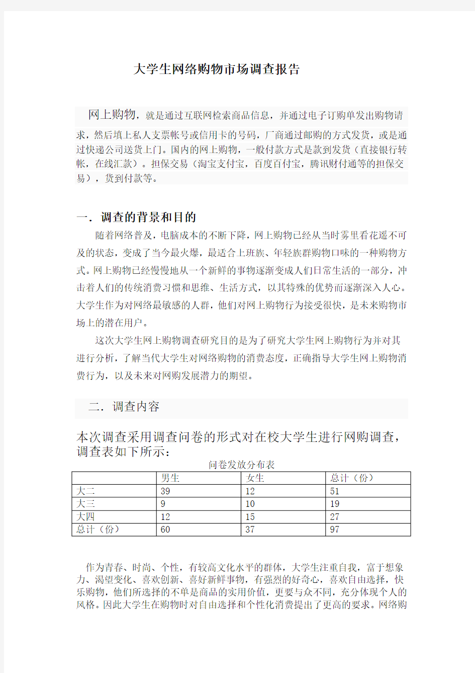 大学生网购市场调查报告1