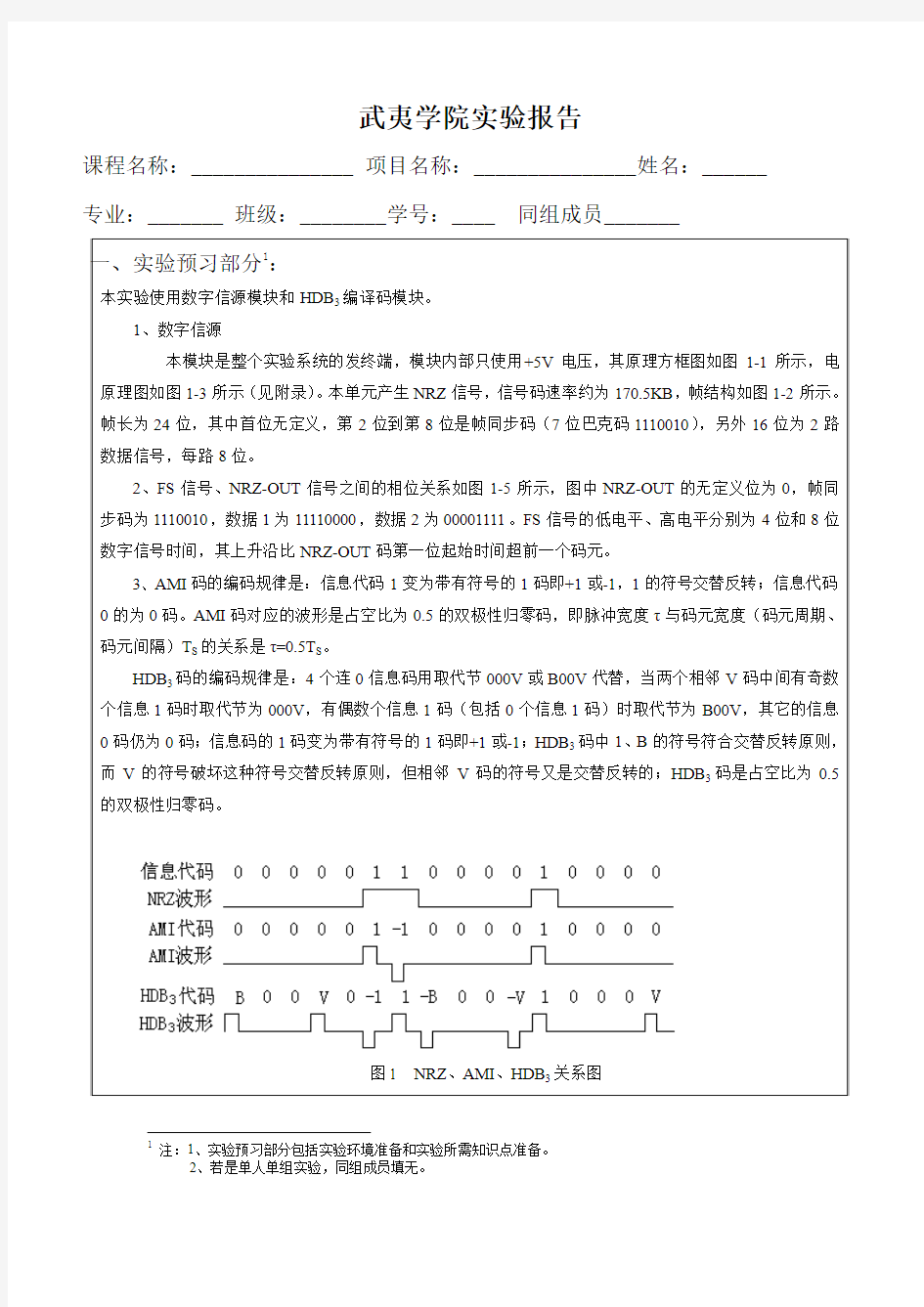 《通信原理》数字基带信号实验报告