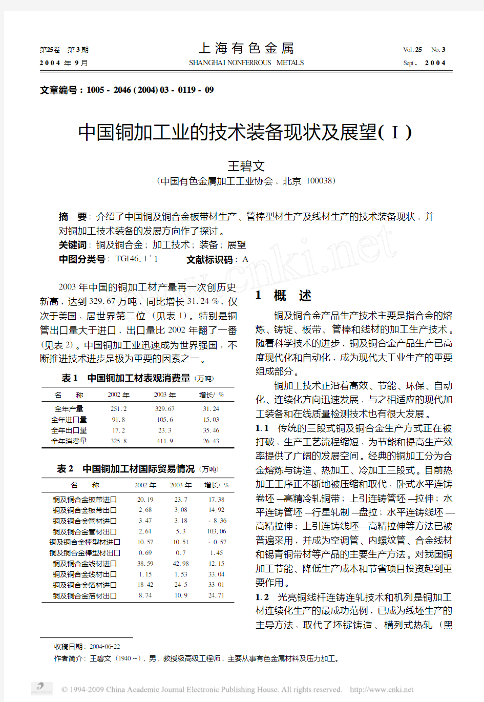 中国铜加工业的技术装备现状及展望_