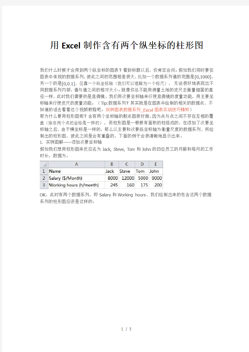 用Excel制作含有两个纵坐标的柱形图