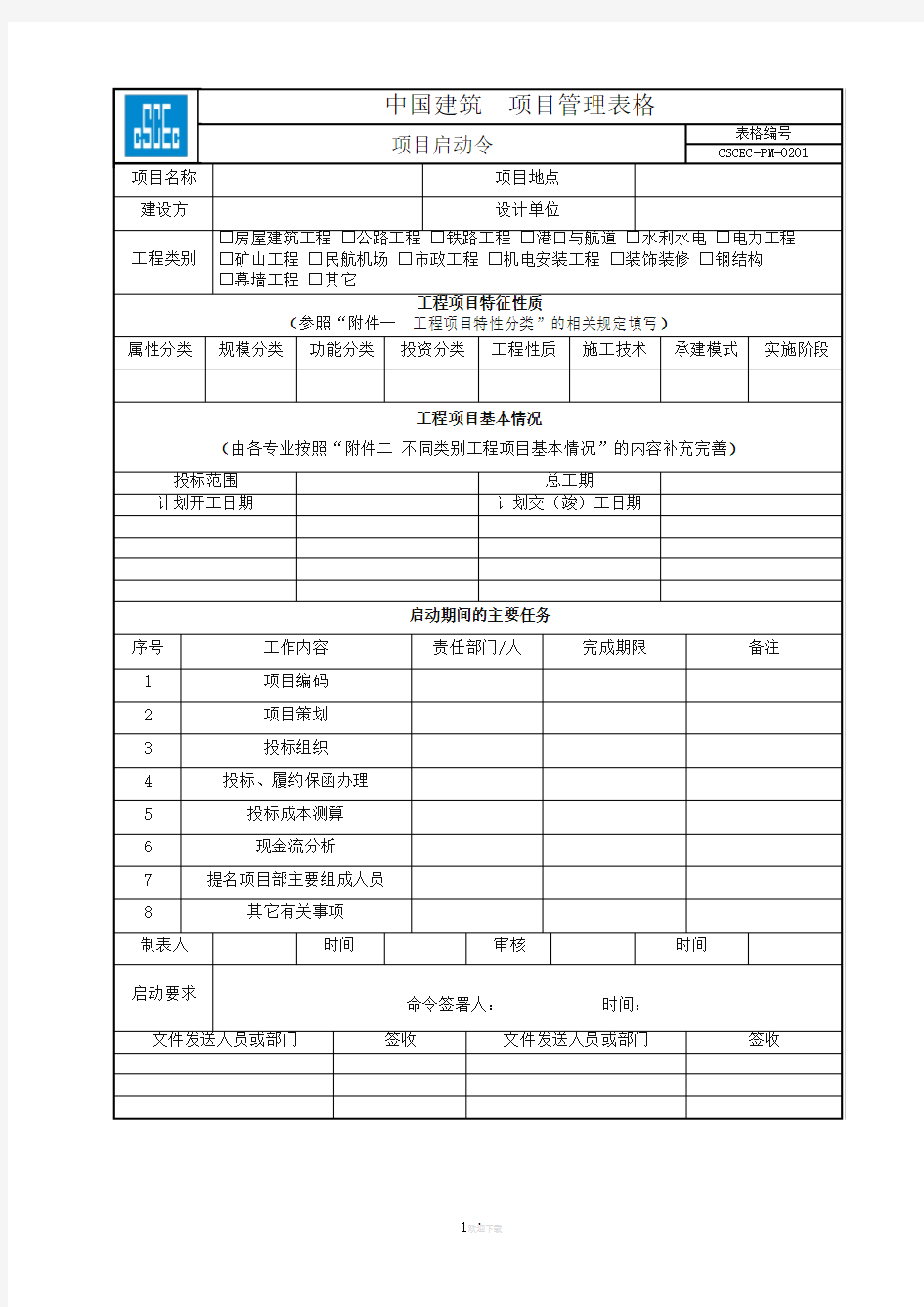 中建标准化管理表格word版doc