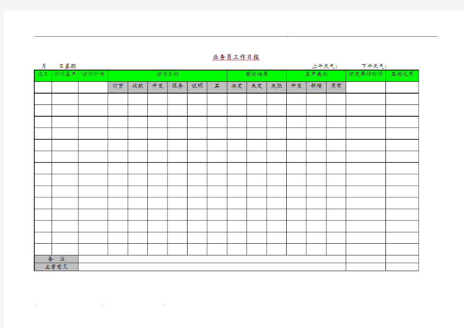业务员工作情况记录报表