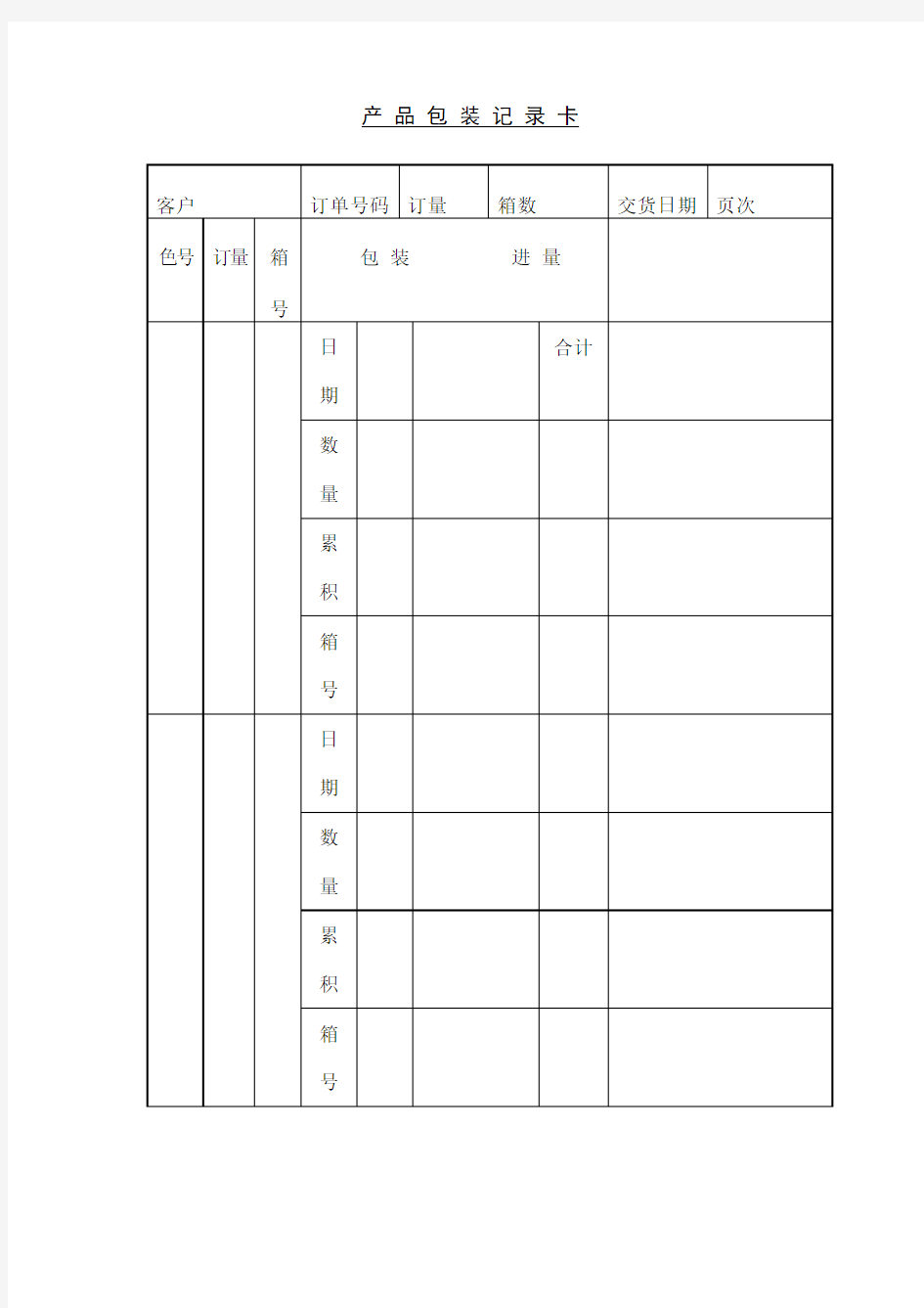 产品包装记录卡表格模板格式