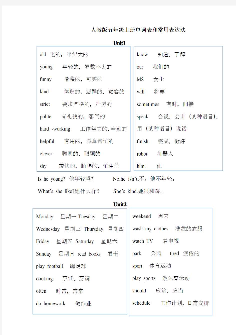 (完整)新人教版五年级英语上册单词表