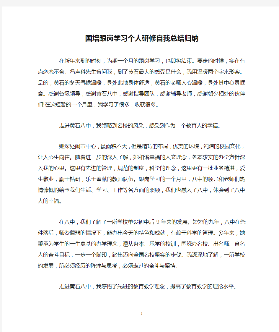 国培跟岗学习个人研修自我总结归纳