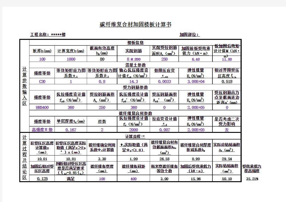 碳纤维楼板加固计算表(2019版加固规范)