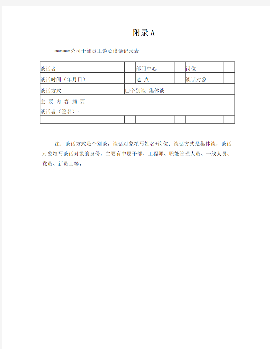 公司干部员工谈心谈话记录表