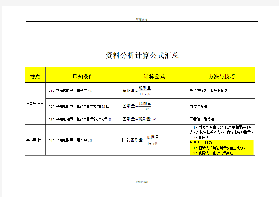 行测资料分析计算公式汇总