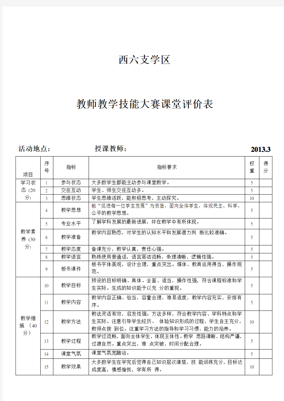 教师技能大赛-评分表(新)