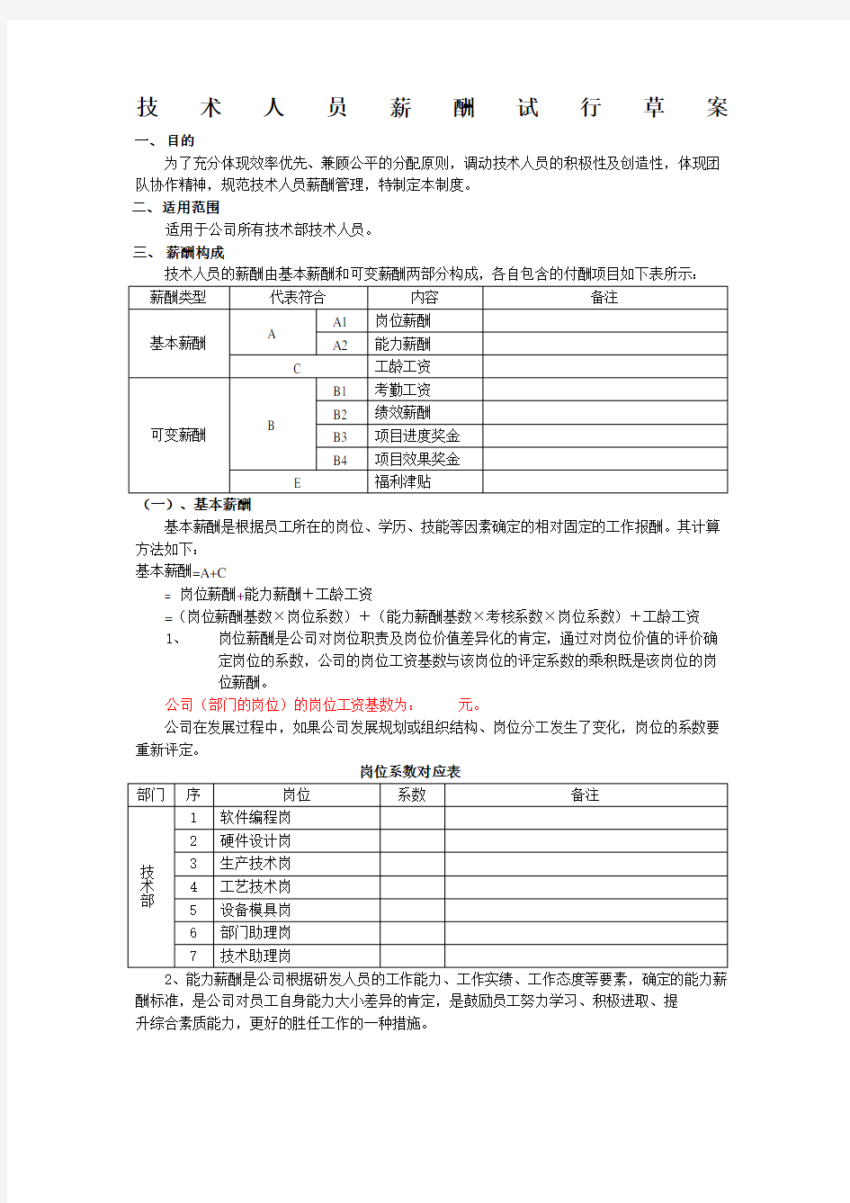 技术人员薪酬管理办法