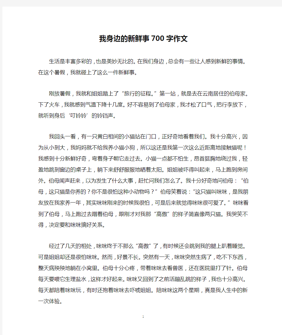 我身边的新鲜事700字作文