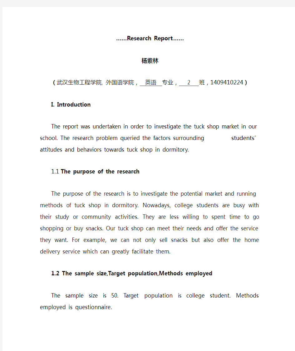 国际市场营销 调研报告 格式