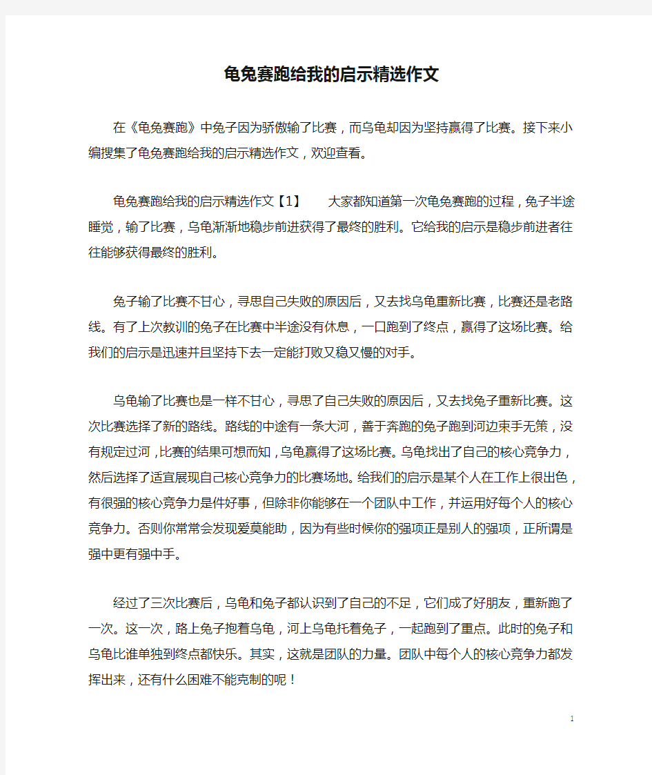 龟兔赛跑给我的启示精选作文