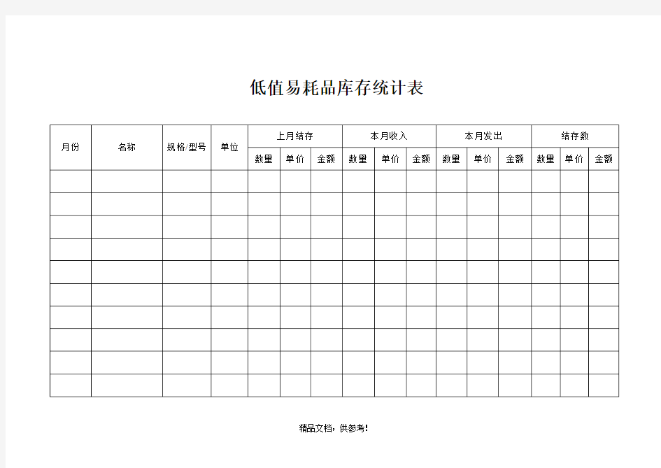 低值易耗品库存统计表