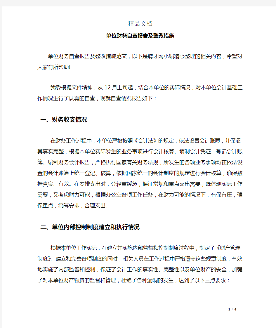 单位财务自查报告及整改措施