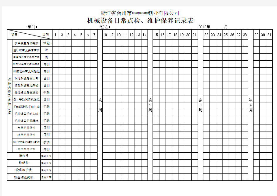 机械设备点检表