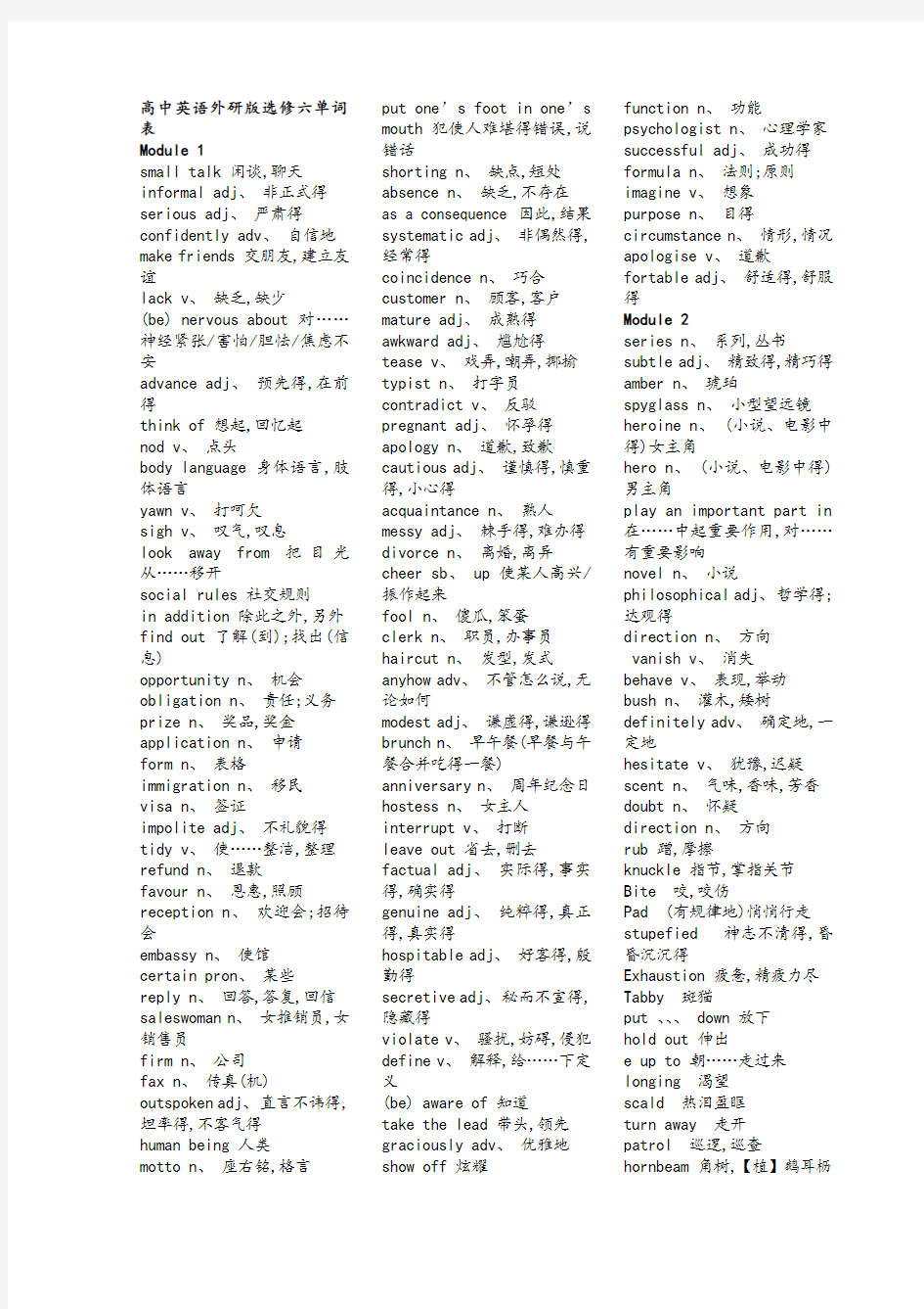 高中英语外研版选修六单词表(打印)