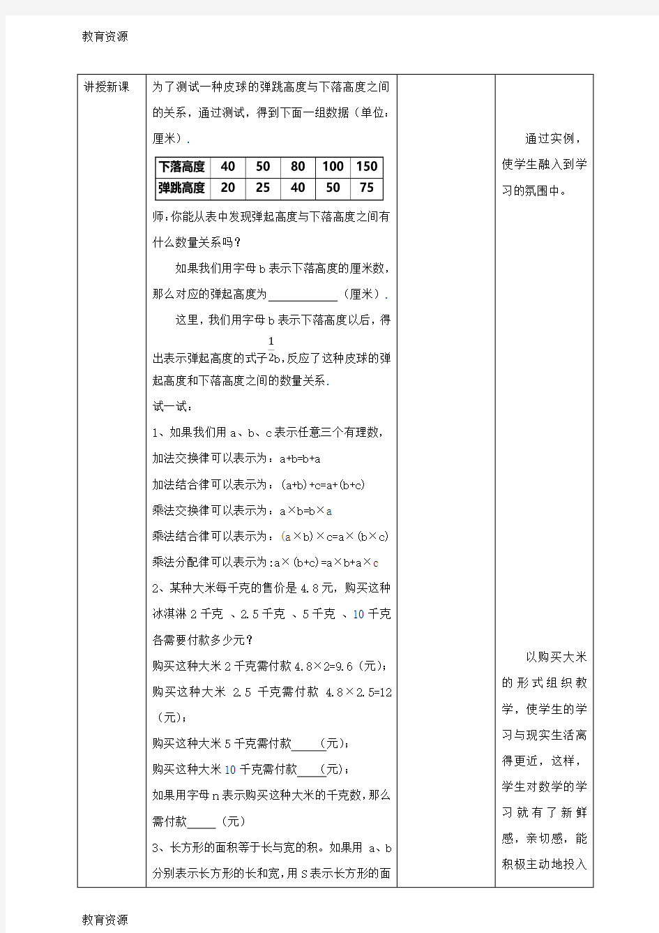 【教育资料】用字母表示数学习专用