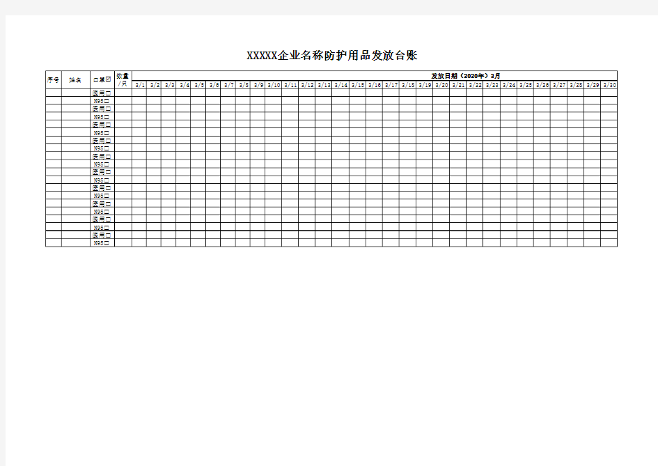 防护用品发放台账(样表)