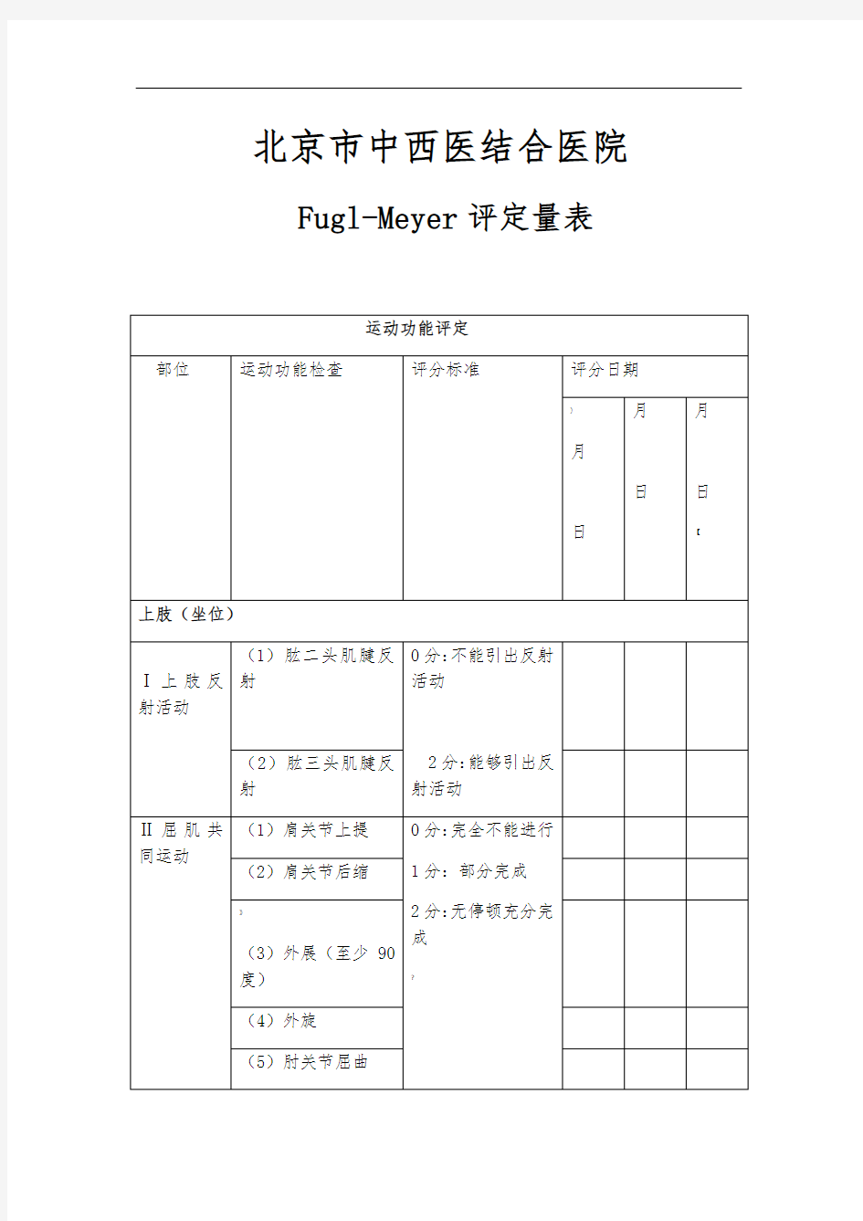 Fugl-Meyer运动功能评定量表