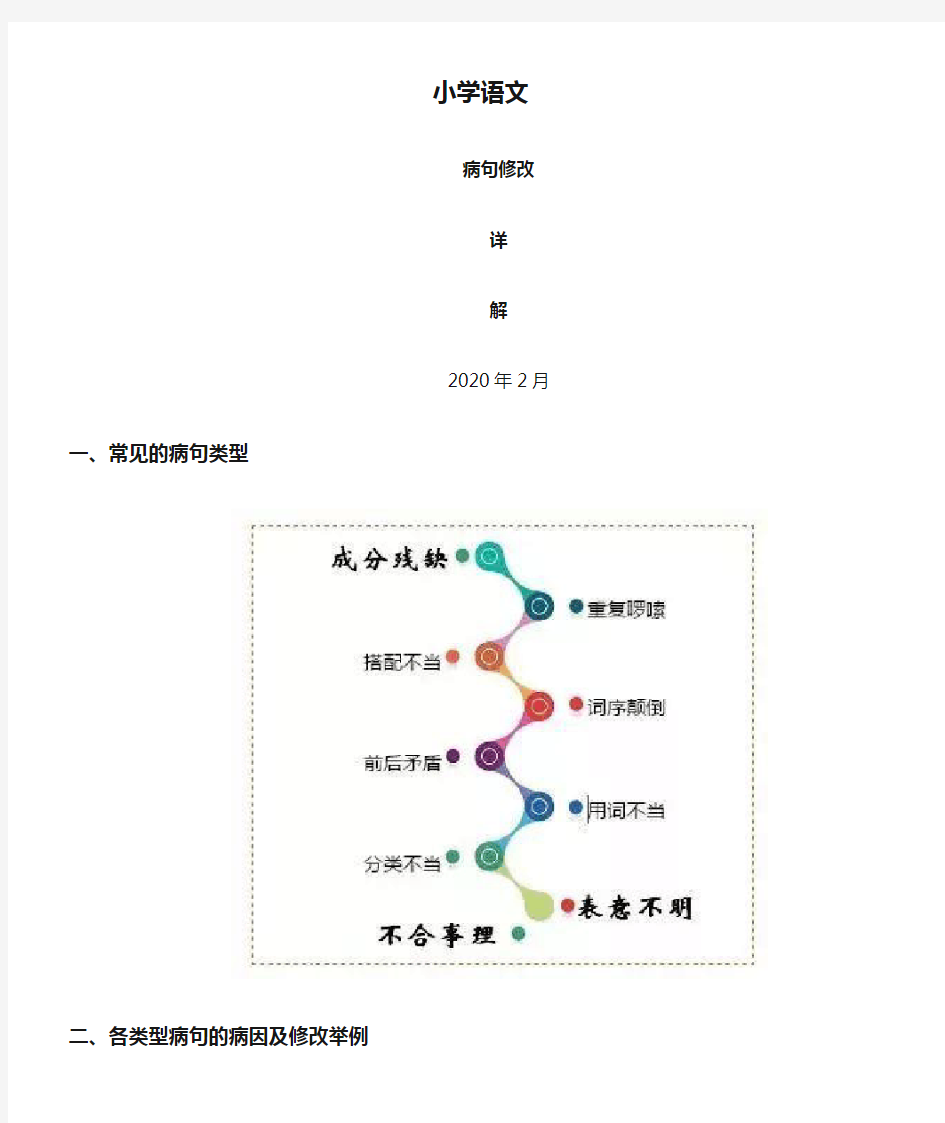 2020部编版小学语文修改病句详解及例题分析