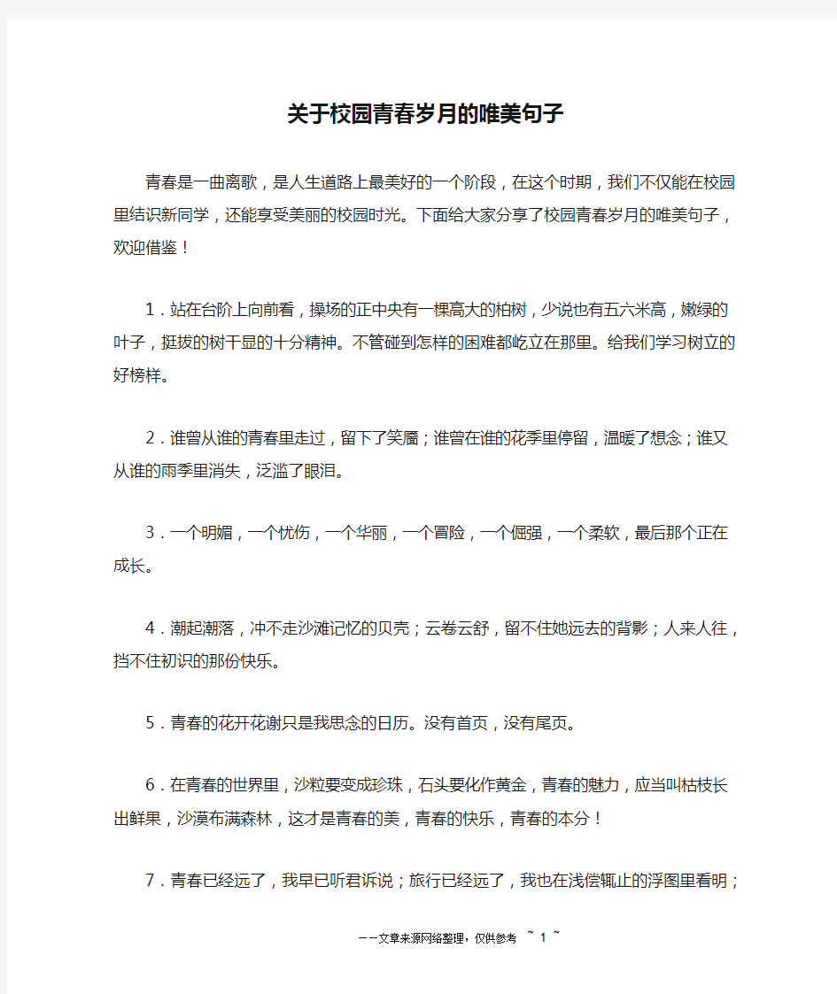 关于校园青春岁月的唯美句子