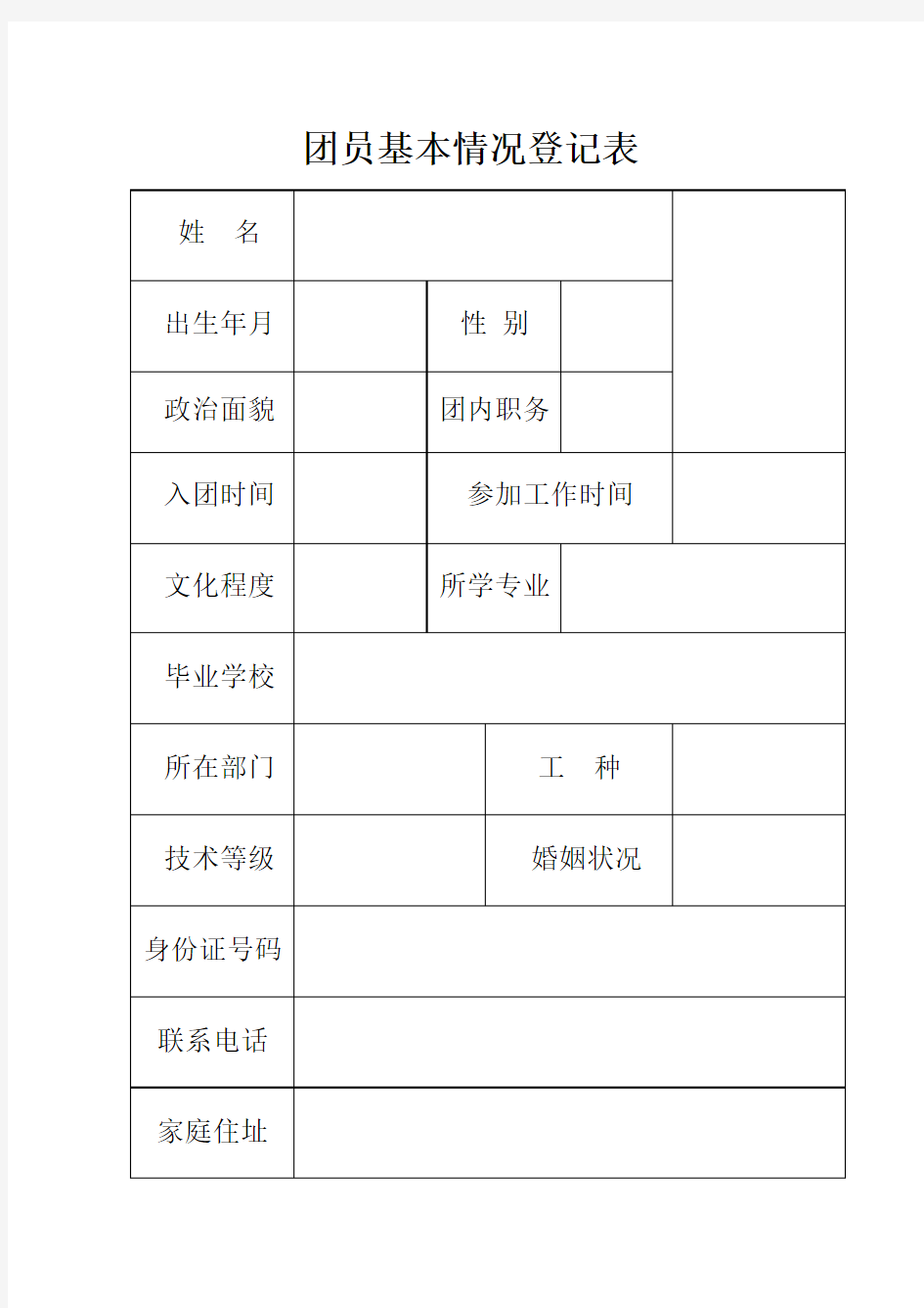 团员基本情况登记表