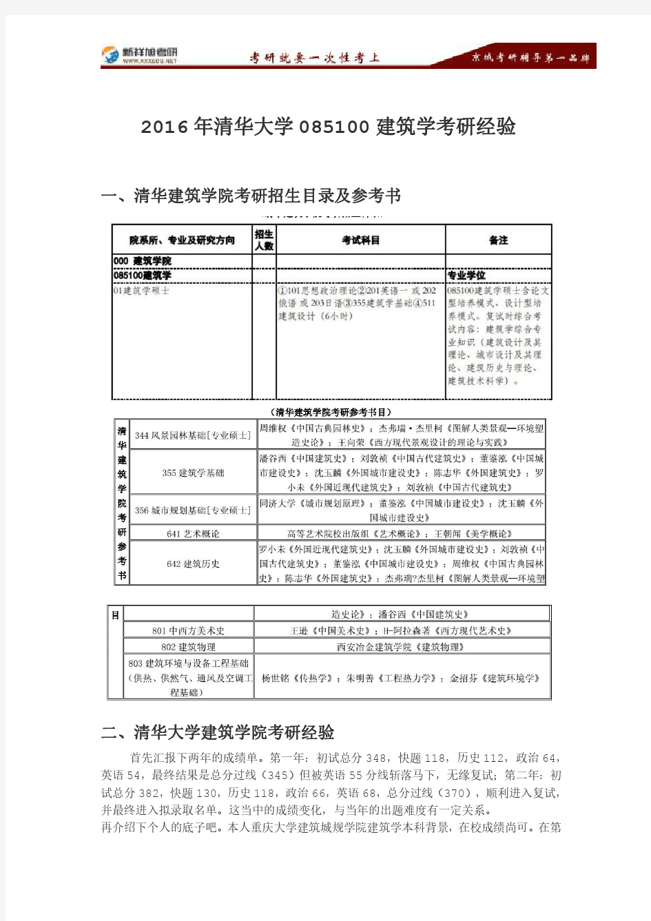 清华大学建筑学考研经验贴