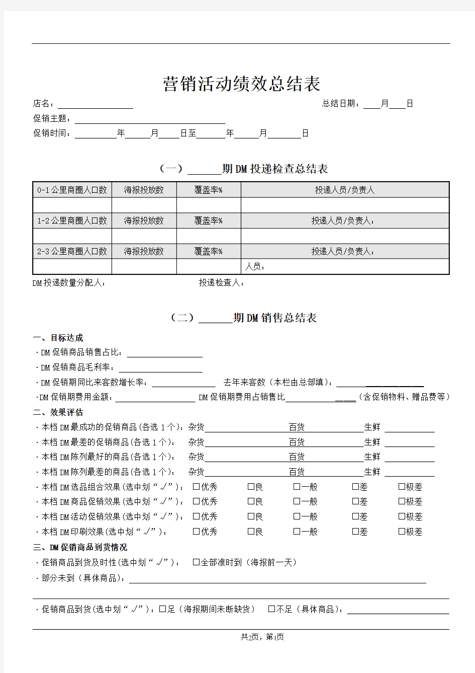 促销活动评估样表