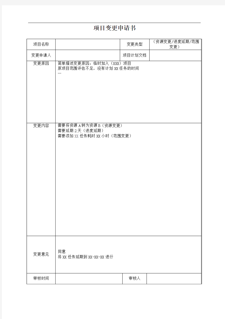 项目变更申请书