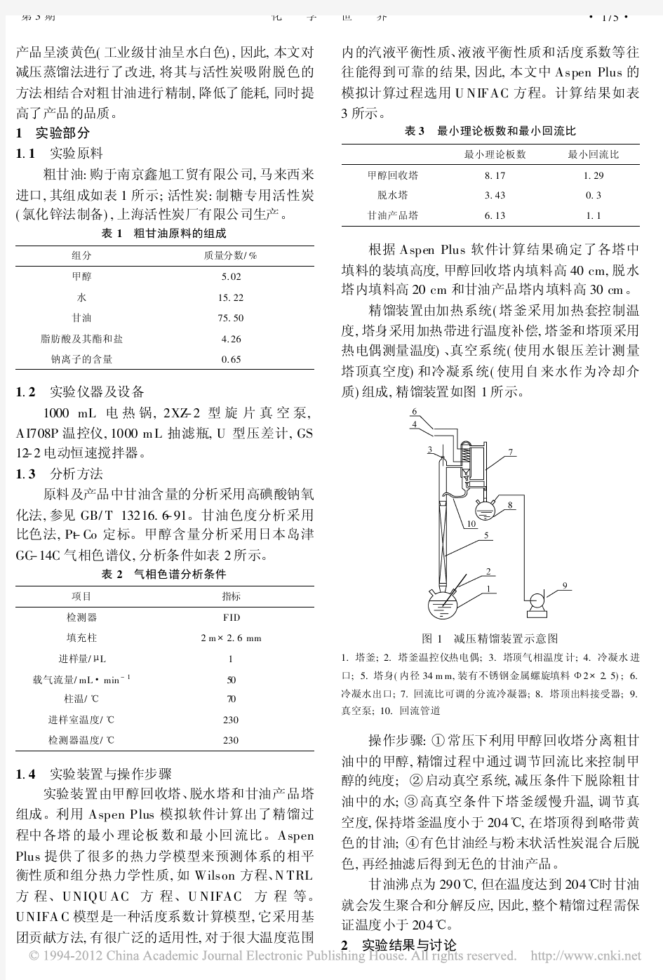 生物柴油副产粗甘油的精制工艺研究