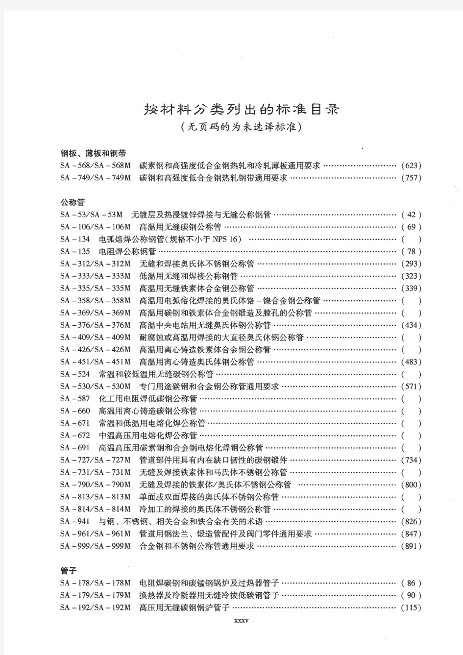 ASME材料标准目录(对照表)-2010版