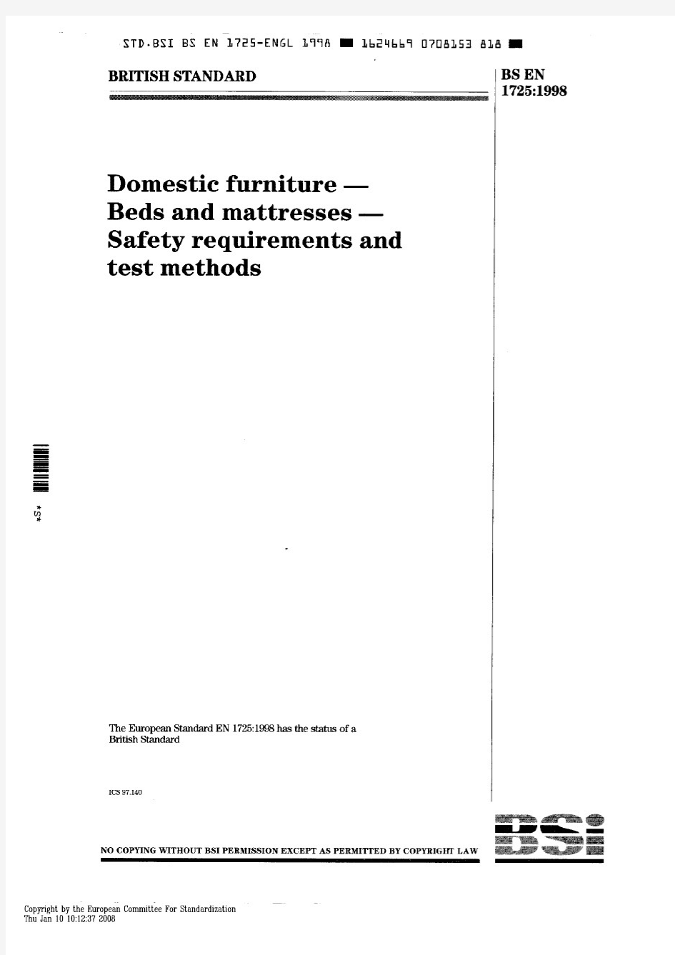 BS EN 1725-1998(家具床垫安全要求及测试方法)
