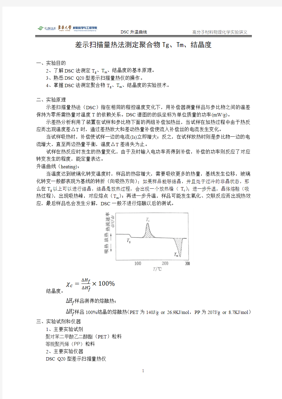 2. 差示扫描量热法测定聚合物Tg、Tm、结晶度