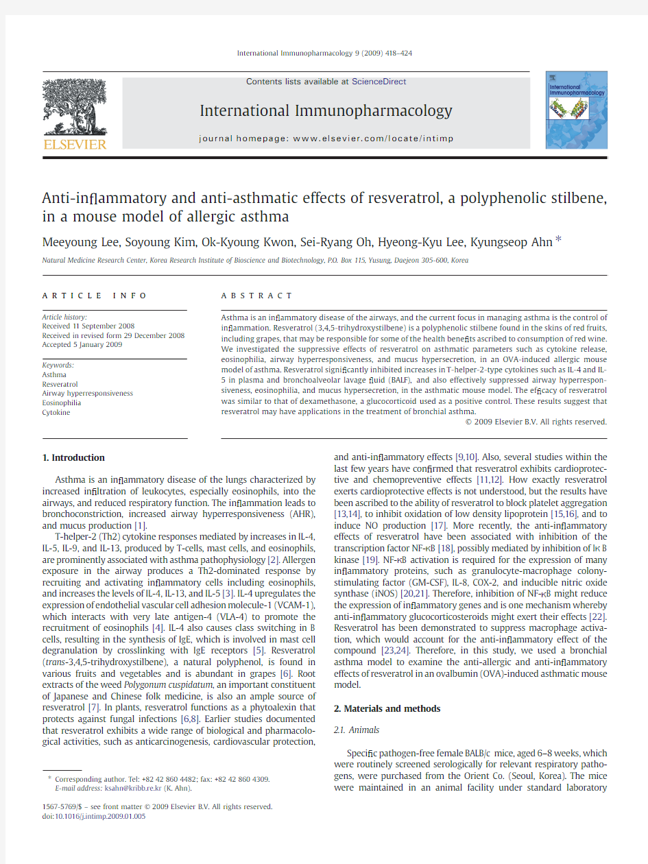 Anti-inflammatory and anti-asthmatic effects of resveratrol