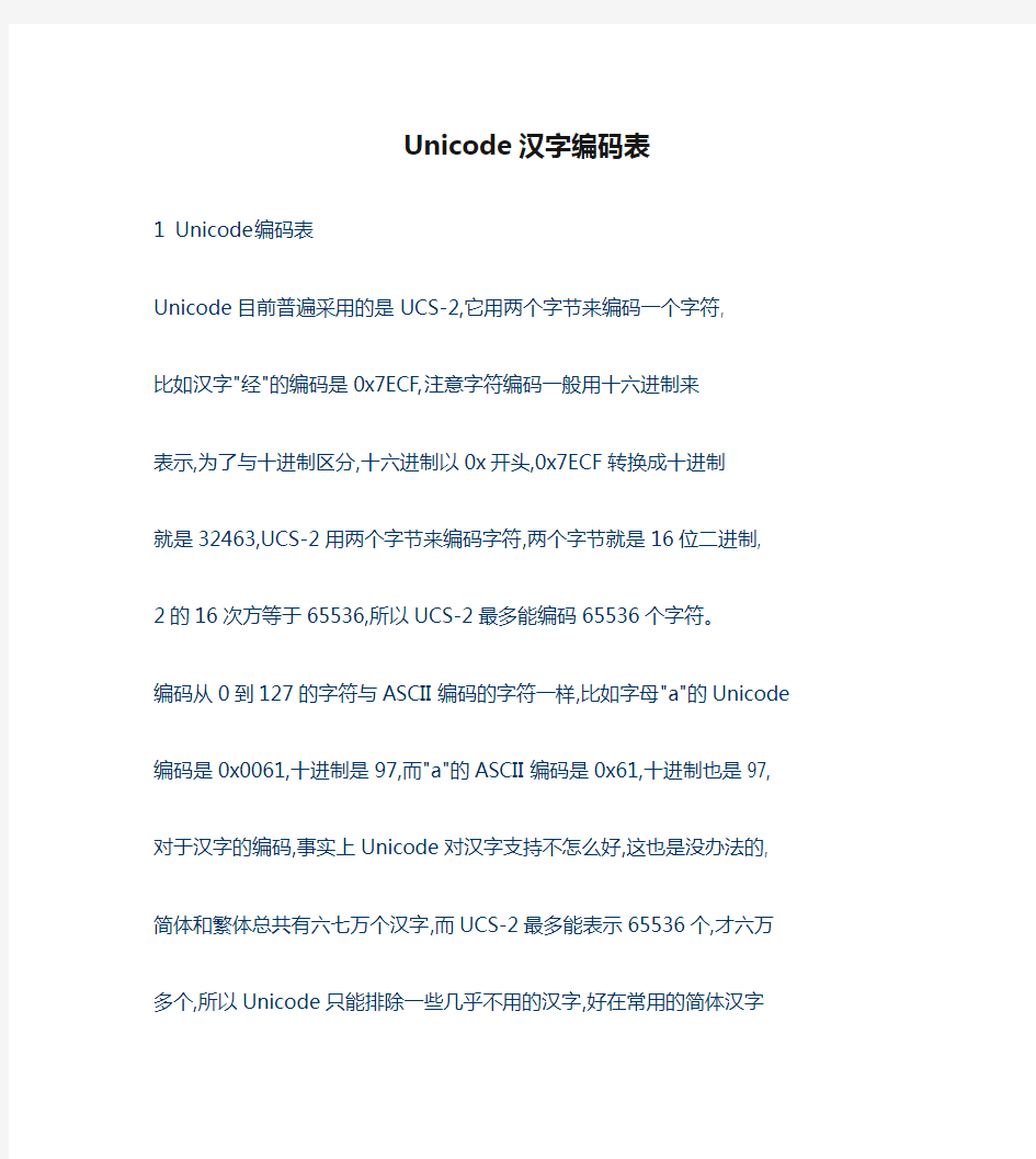 Unicode汉字编码表