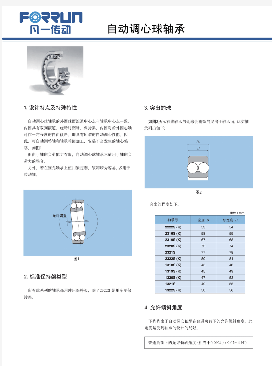 自动调心球轴承型号尺寸表