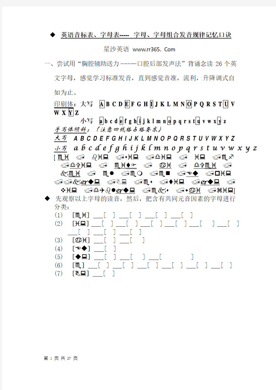 英语音标表、字母表----- 字母、字母组合发音规律记忆口诀_1