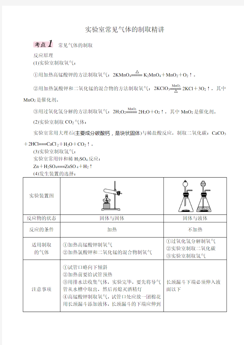 实验室常见气体的制取精讲