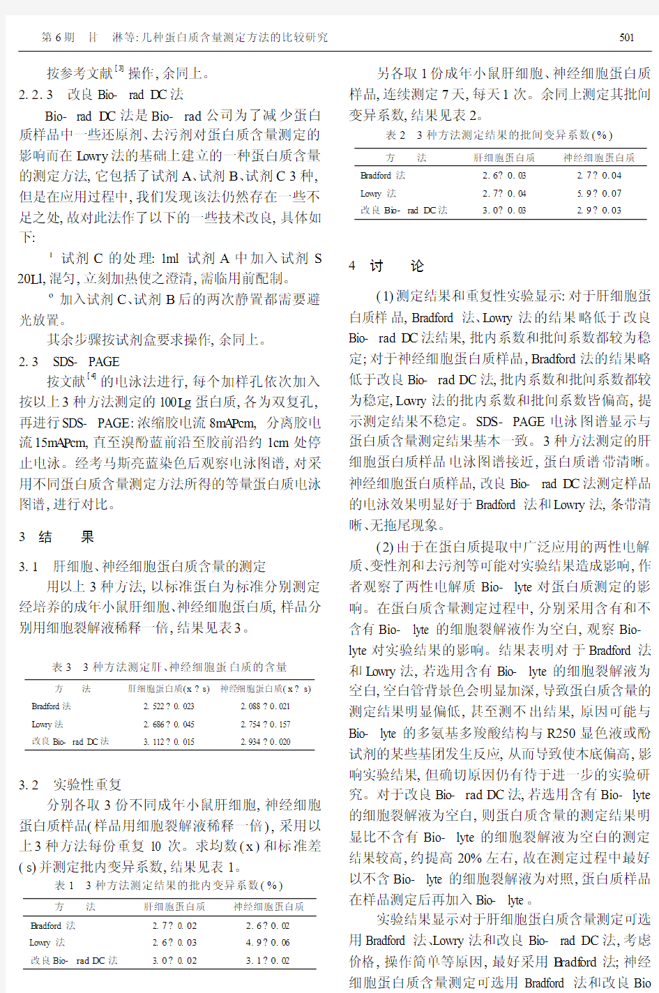 几种蛋白质含量测定方法的比较研究