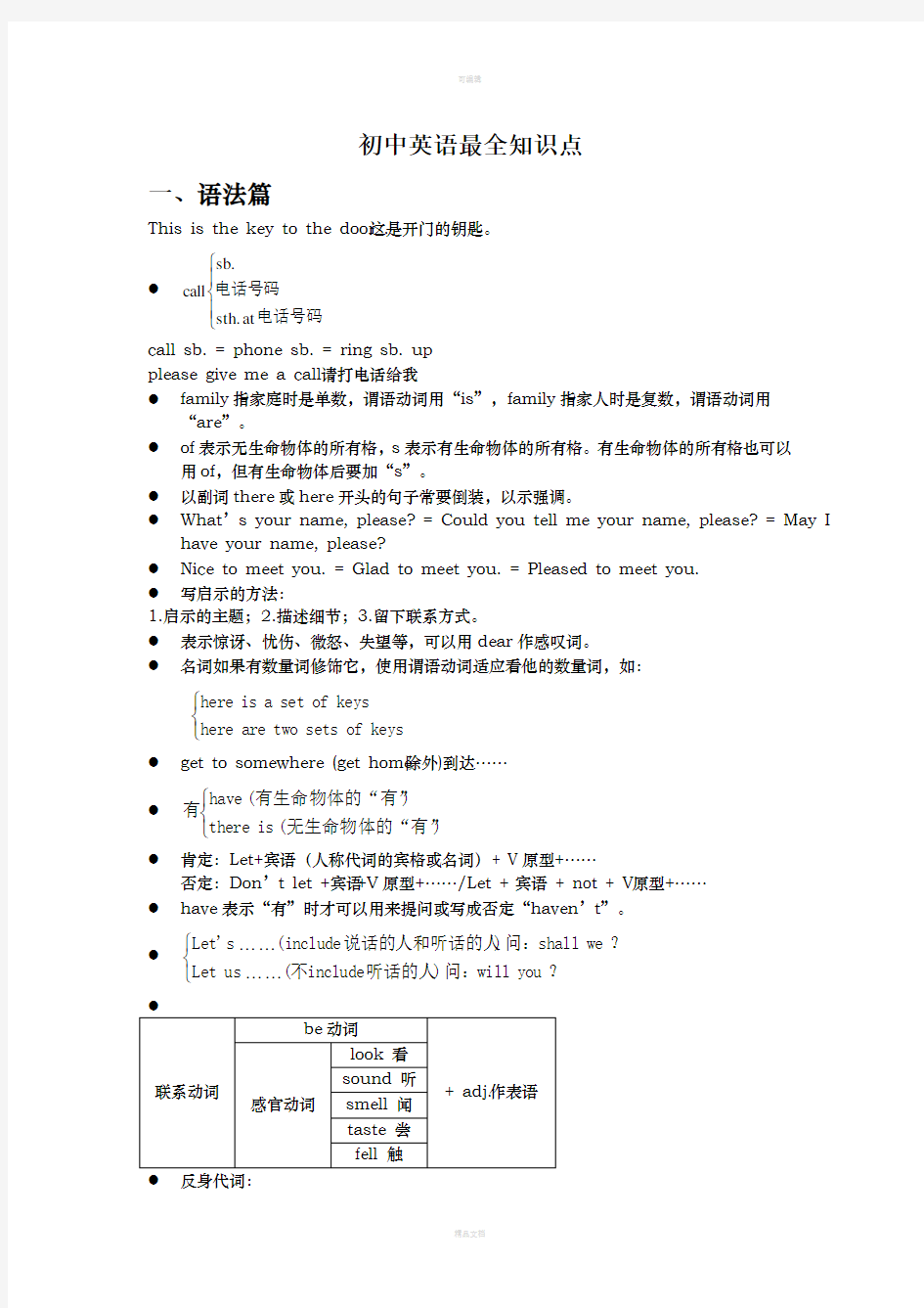 初中英语最全知识点