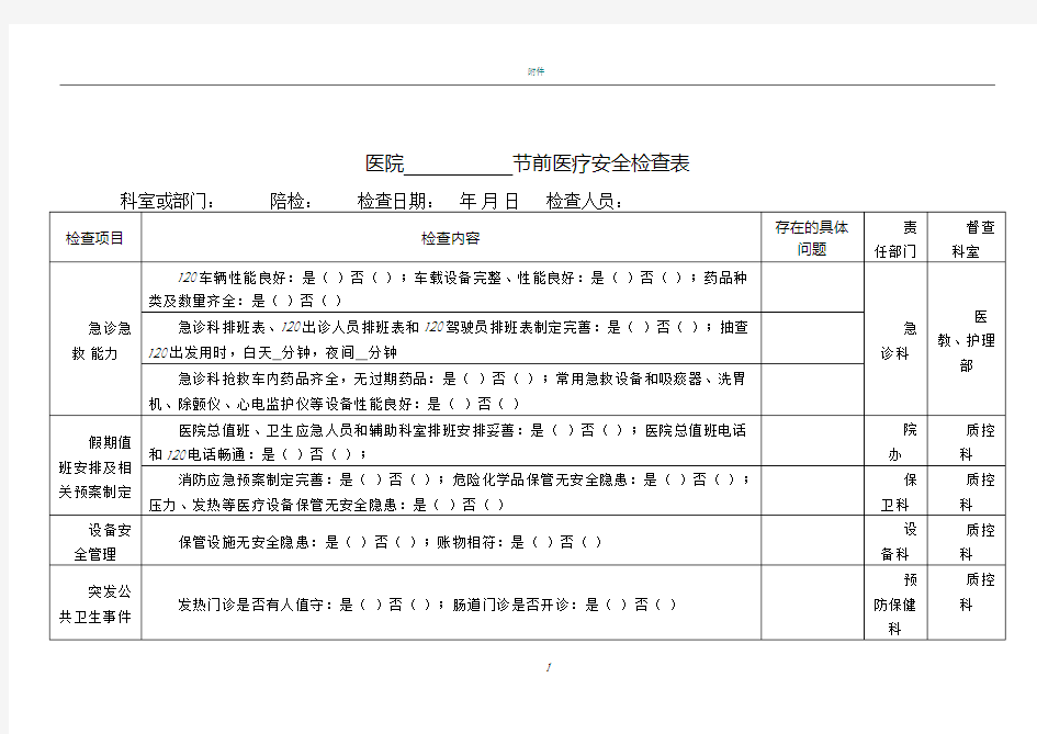 医疗安全检查表